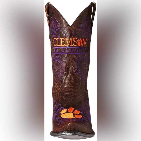 Gameday Women’s Brown Leather Clemson Embroidered Cowboy Boots 9.5 10 inch NCAA - Picture 2 of 8
